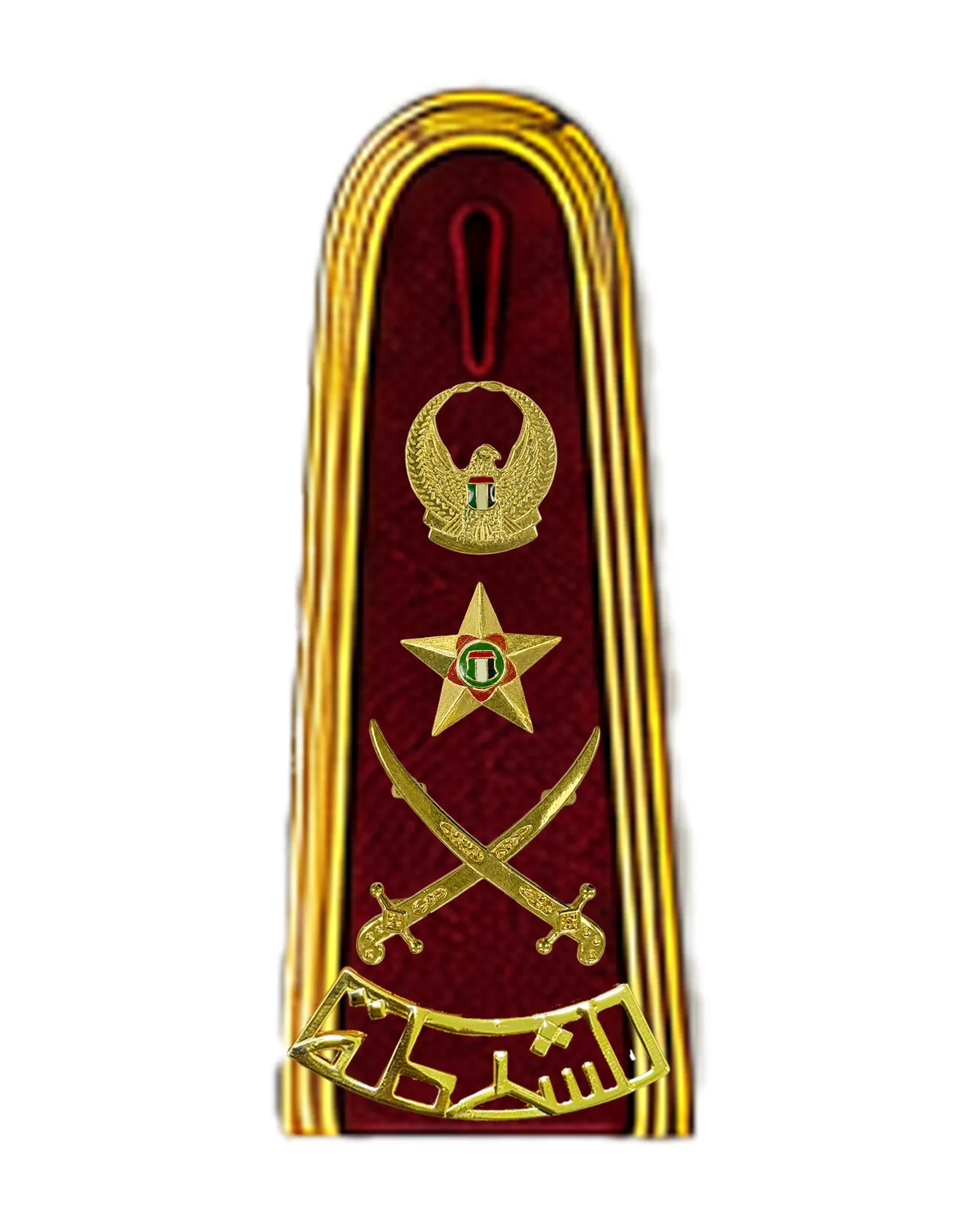 Red and gold ceremonial epaulette with rank insignia