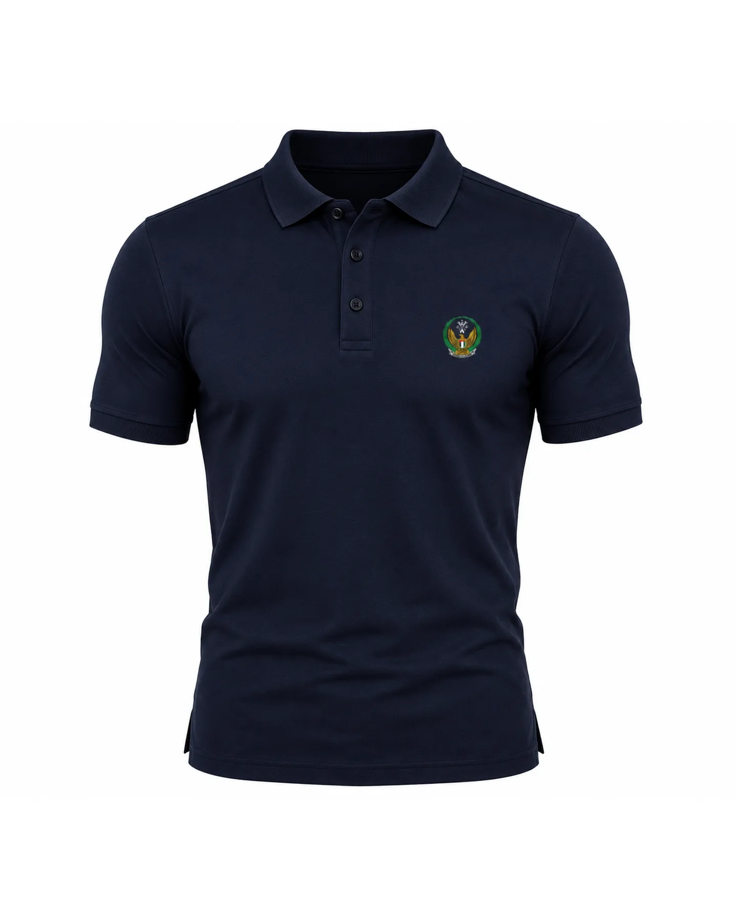 Navy service polo shirt, front view