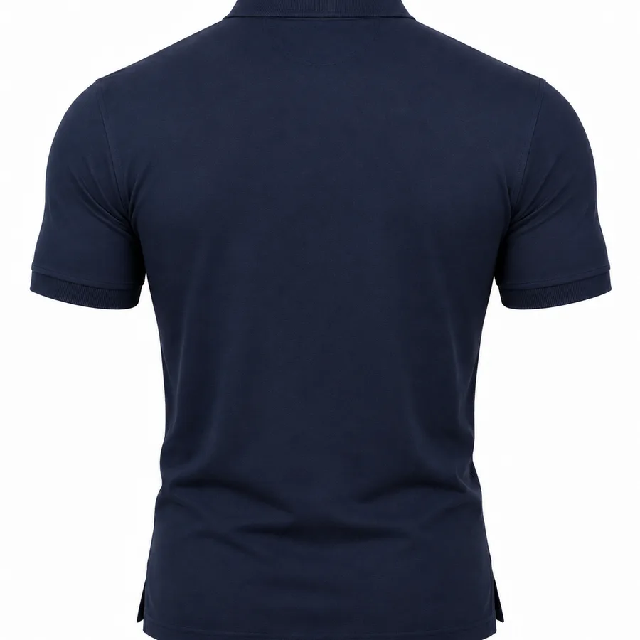 Navy polo, back construction