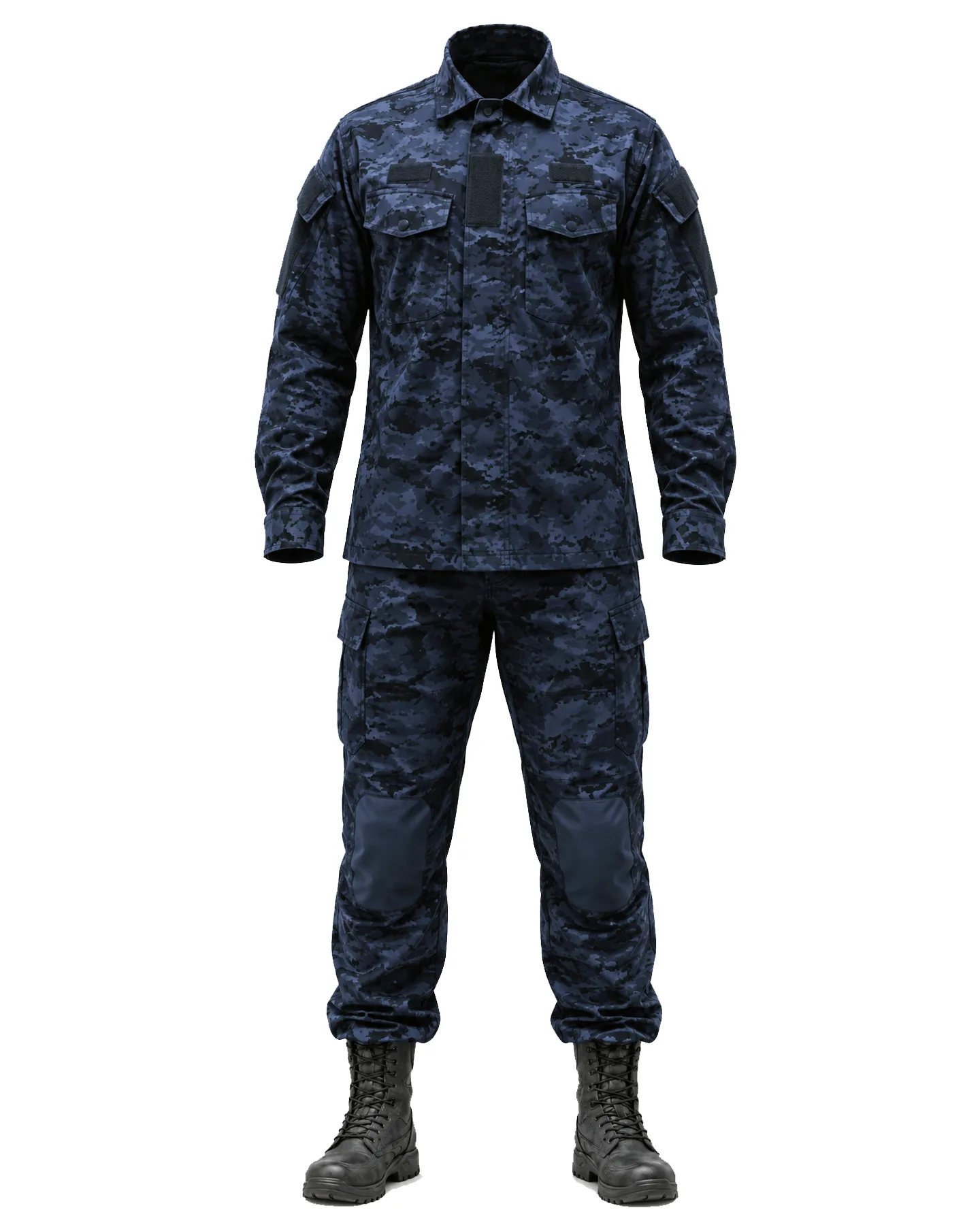 Navy digital camouflage field suit, full view