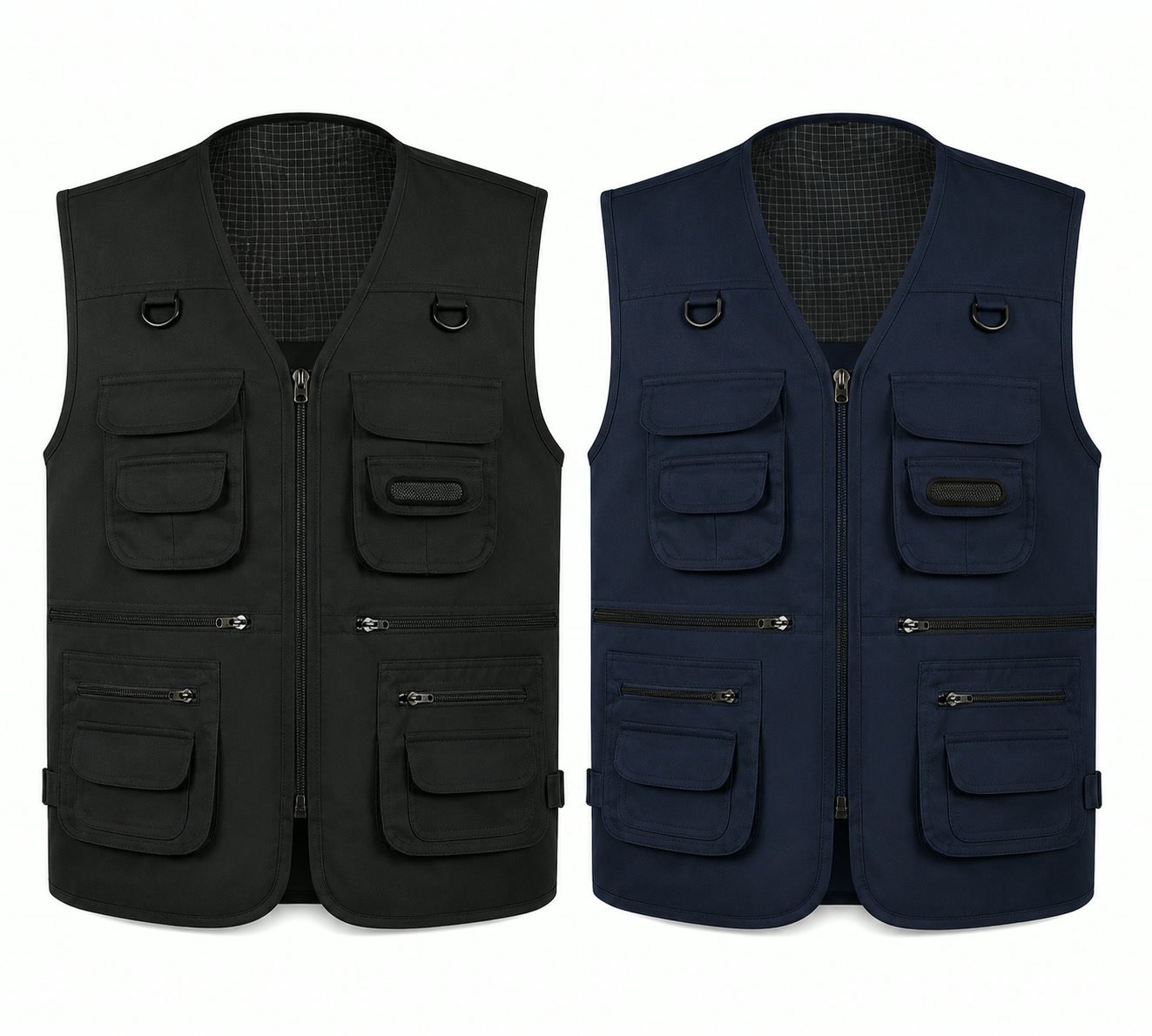 Utility field vests in black and navy