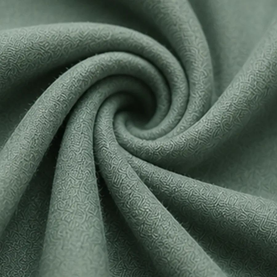 Green Officer fabric, drape view